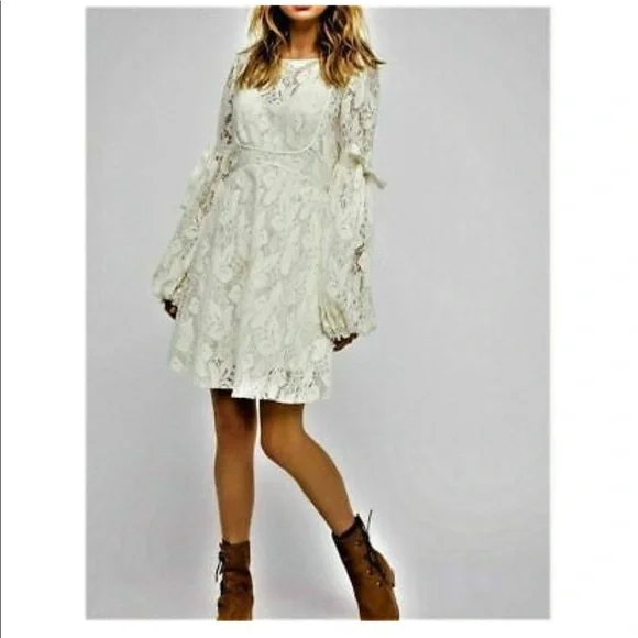 Free People | Dresses | Free People Ruby Cream Lace Long Sleeve Mini Dress  Size Xs | Poshmark